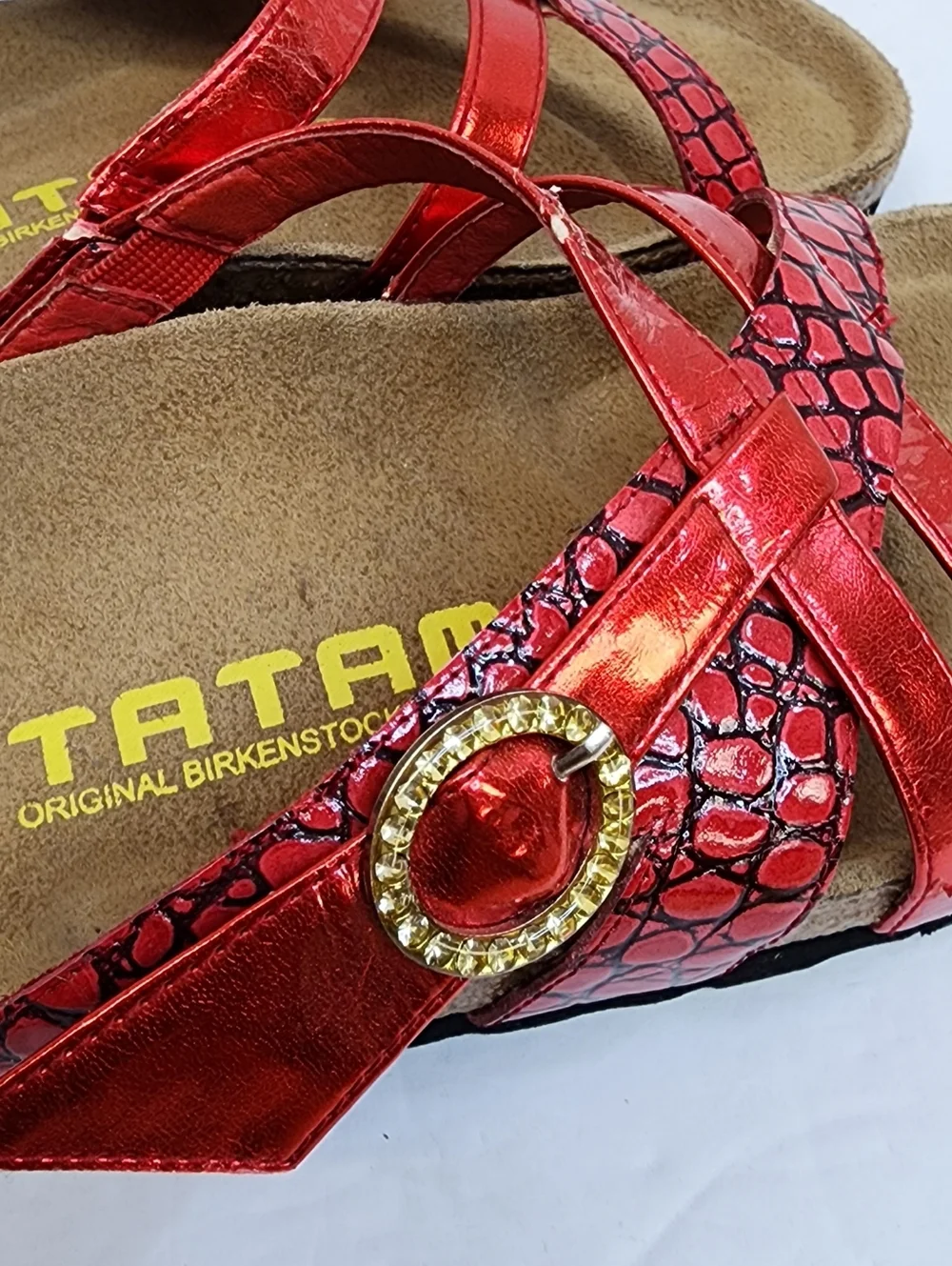 Birkenstock Tatami Red Metallic Snake Print Comfort Sandals Size EU 38 US 7 - Picture 6 of 8